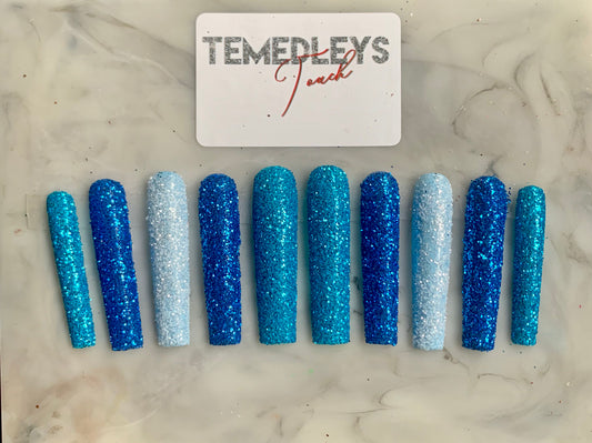 3XL Blue Glitter Press on nails