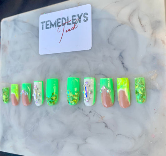 Lime green freestyle press on nails