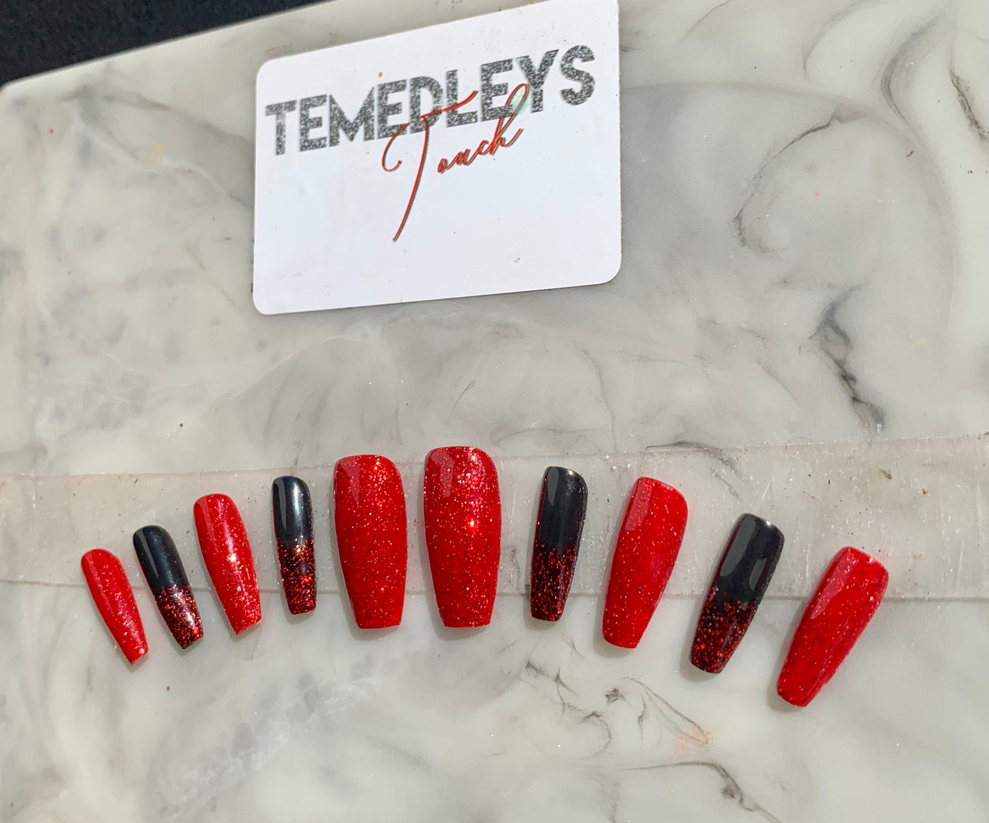 Red and Black press on nails