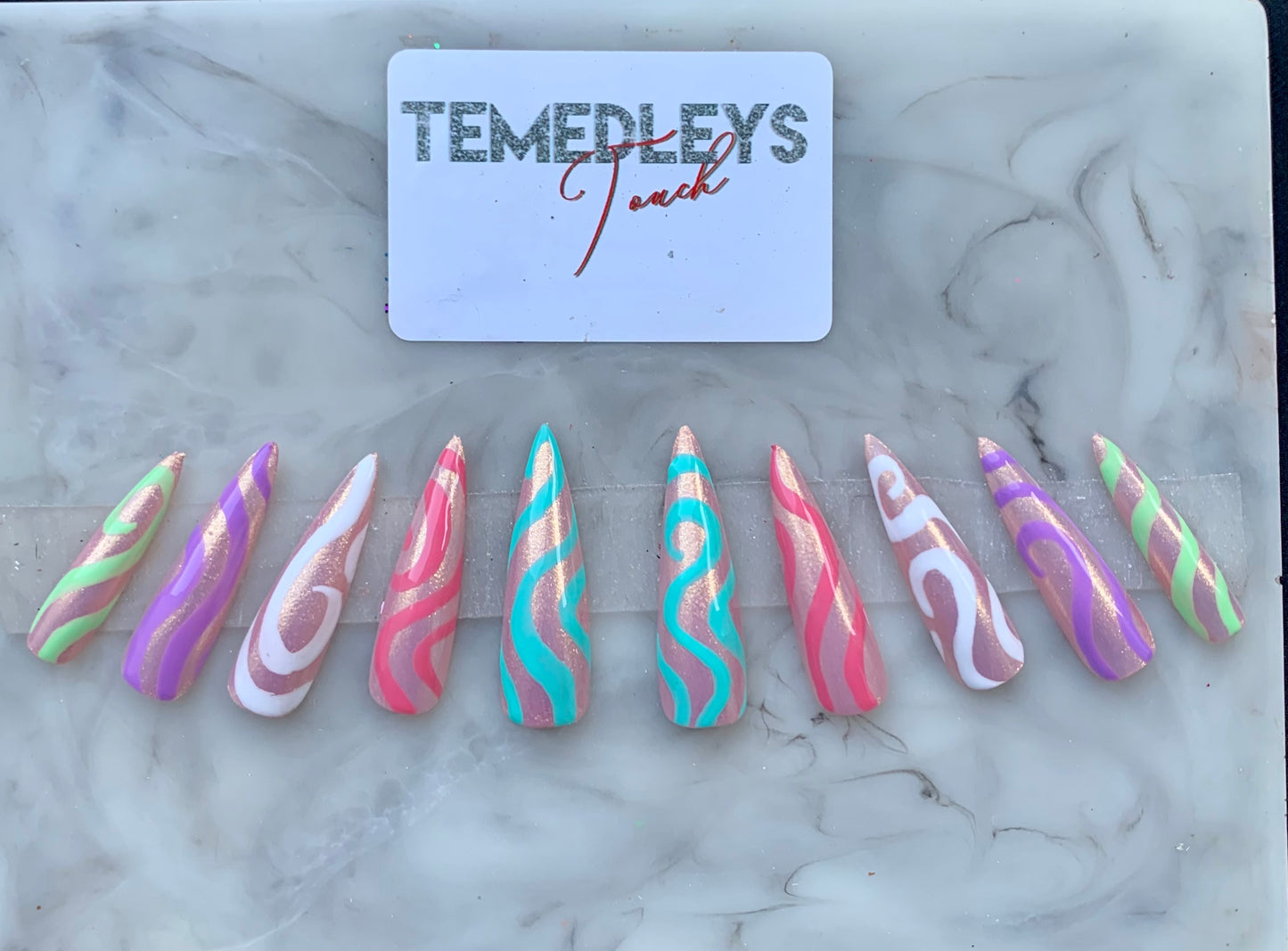 Multi color Wavy Stiletto press on nails