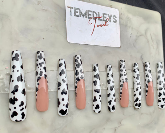 Cow print French tip press on nails