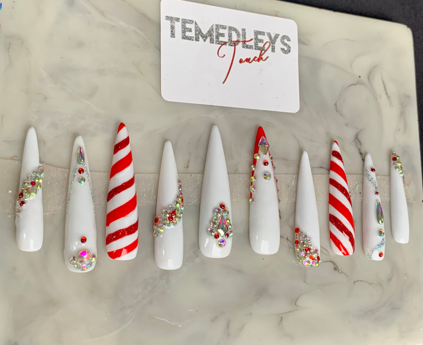 Candy Cane bling press on nails