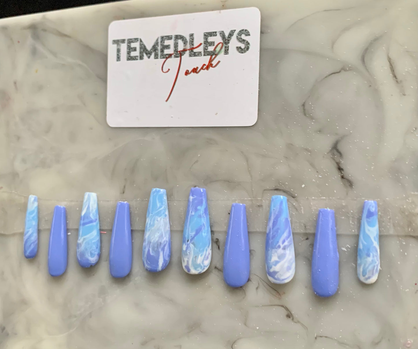 Sky Blue Marble press on nails
