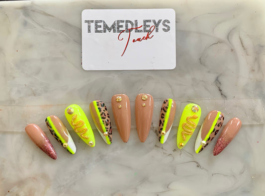 Neon Green Leopard Press on nails