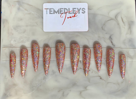 3xl stiletto gold glitter press on nails