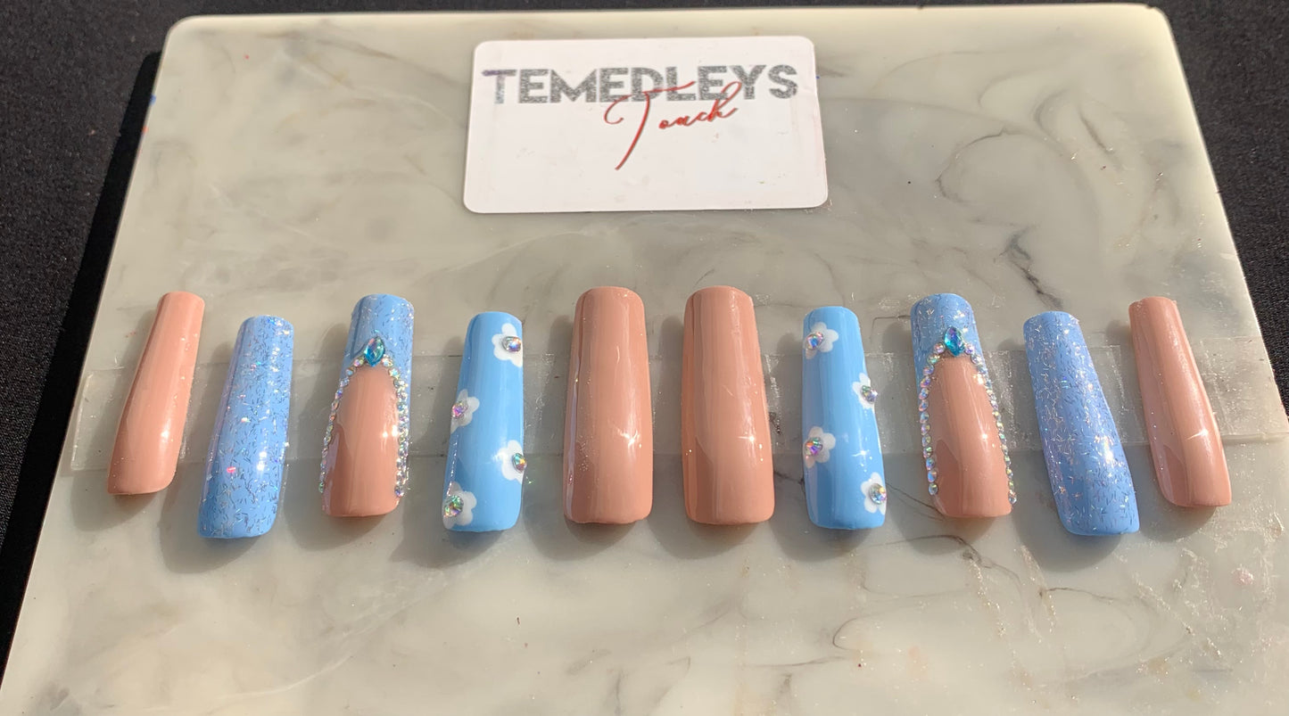 Sky flower press on nails