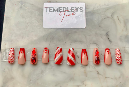 Red candy cane press on nails