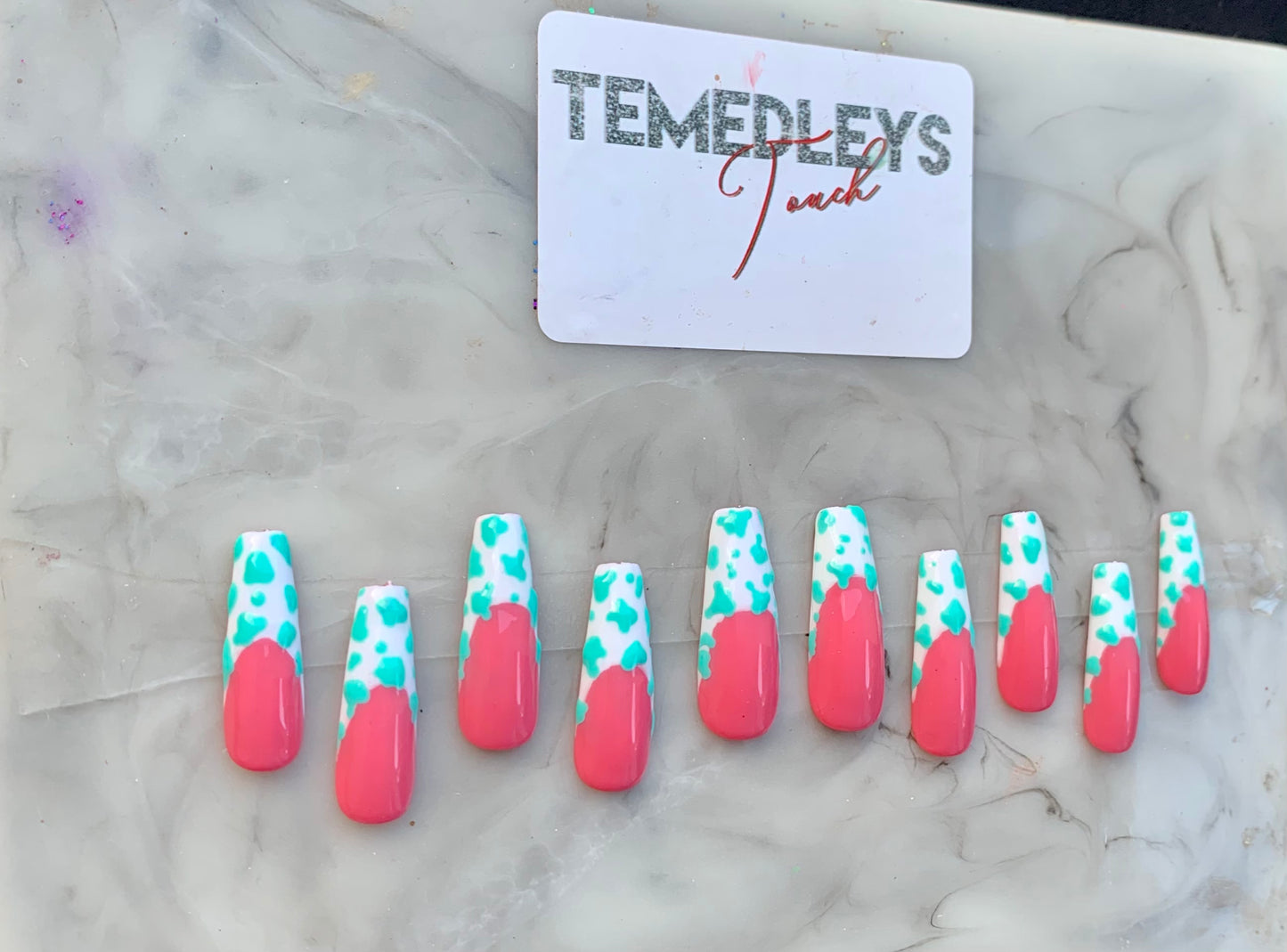 Cow print French tip press on nails