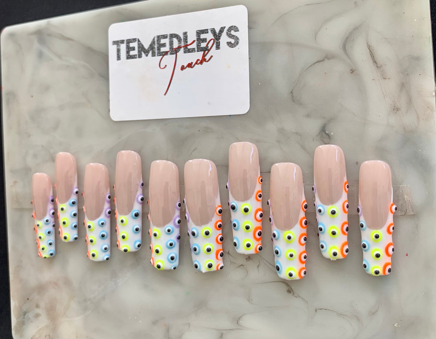 French Tip colorful eye press on nails