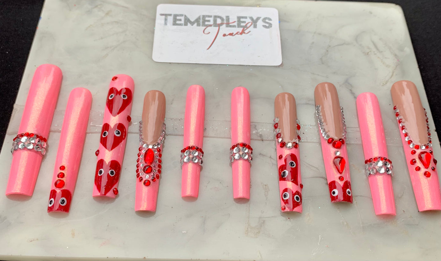 Bling heart press on nails