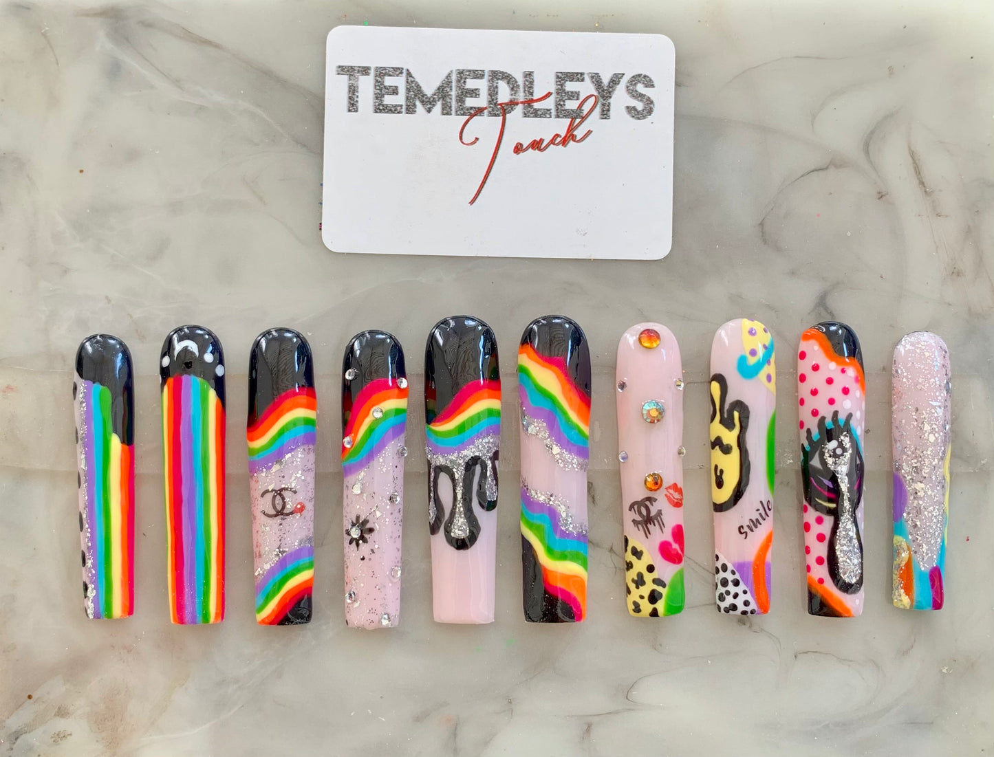 Rainbow Galaxy 3XL Square press on nails