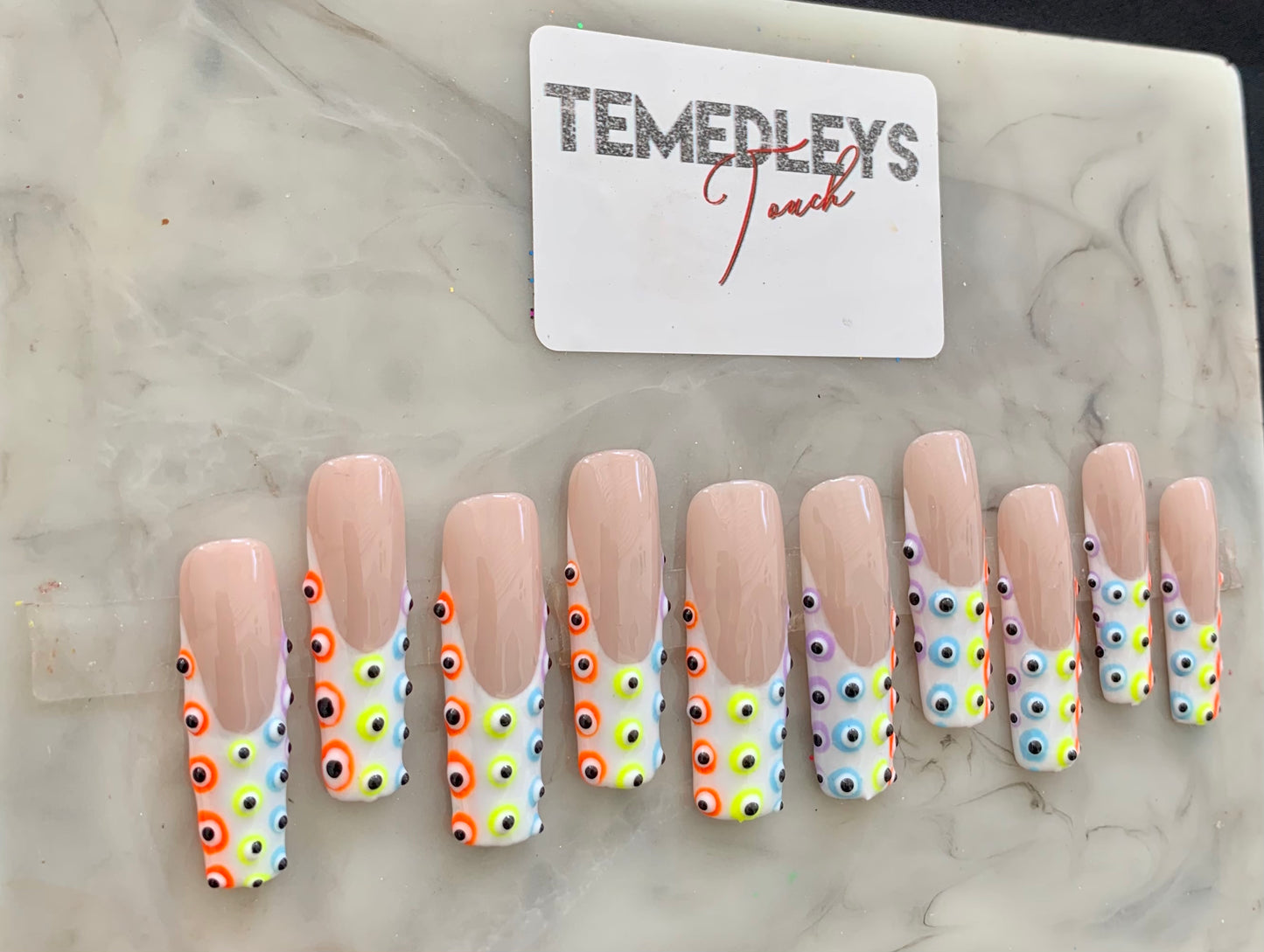 French Tip colorful eye press on nails